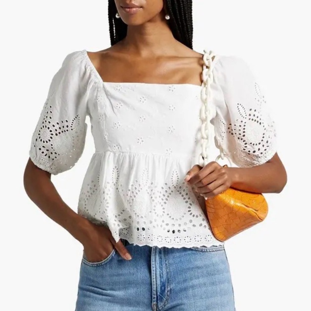 Walter Baker Novalee Smocked Broderie Eyelet Anglaise Cotton  Top
